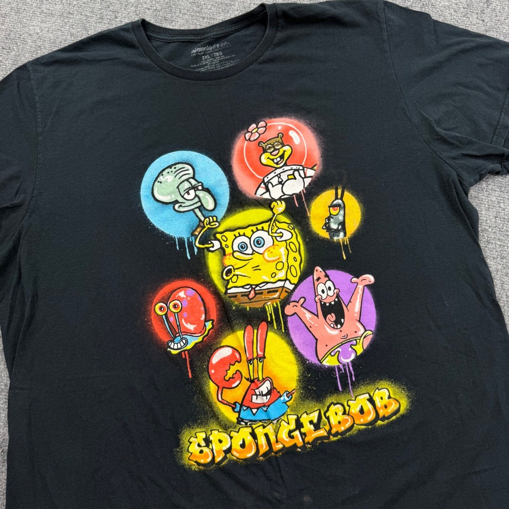 Nickelodeon Spongebob Squarepants T-Shirt 2XL Black Graffiti Graphic Mens